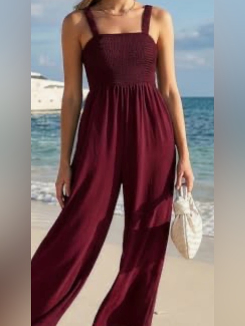 Womens Wide-Leg Jumpsuit in Burgundy